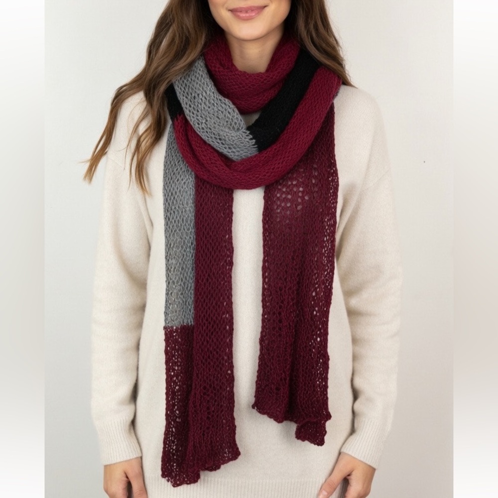 NWOT Lewis Knits Hand Knit Color Block Wool Scarf